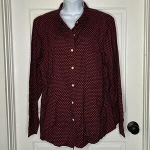 L.L. Bean Women's Burgandy and White Patterned Button-up Shirt 2X NWOT